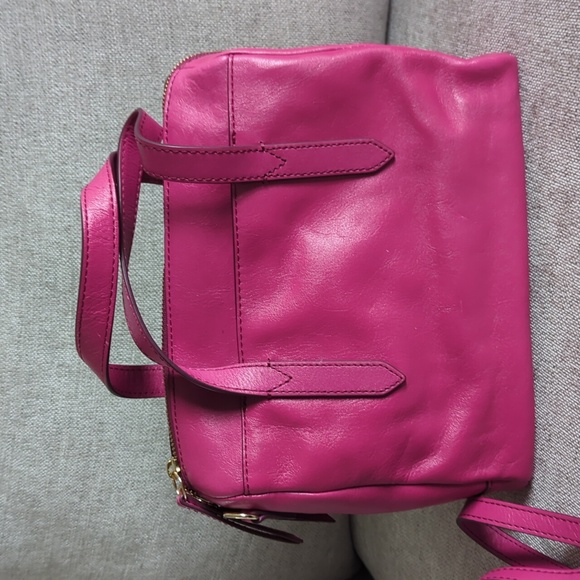 Fossil Rare Raspberry Pink Leather Sydney Satchel Bag - Picture 4 of 10